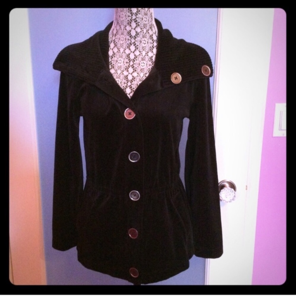 Velour Button Down Black Jacket